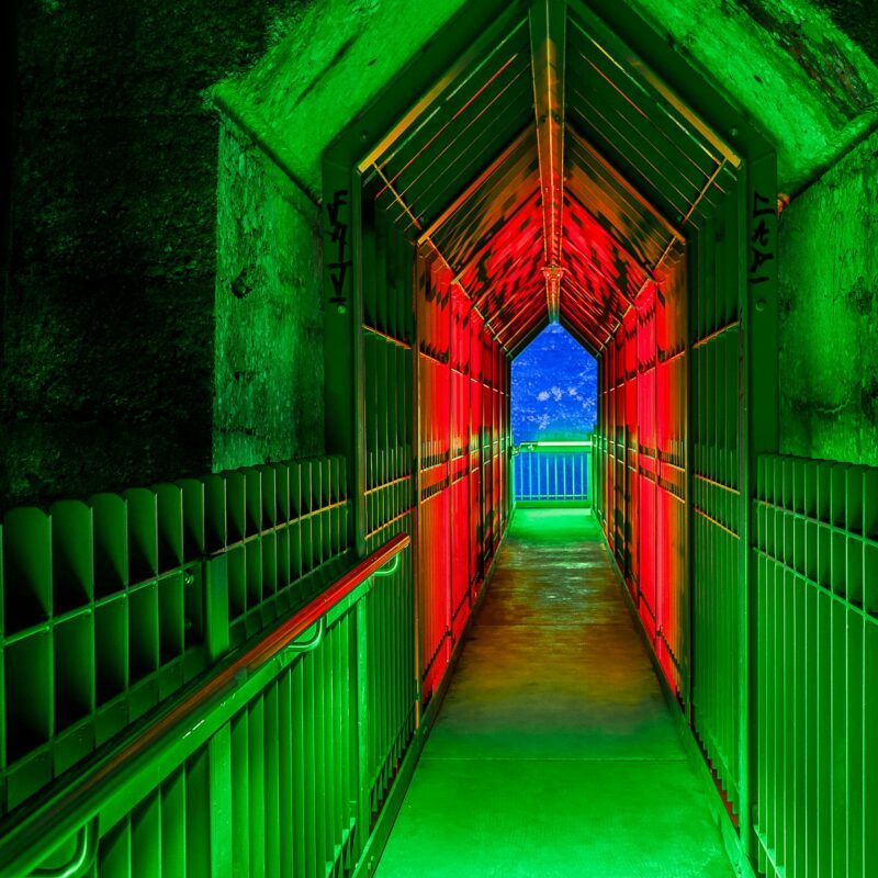 Shot of a Bunker Tunnel in Electric Light